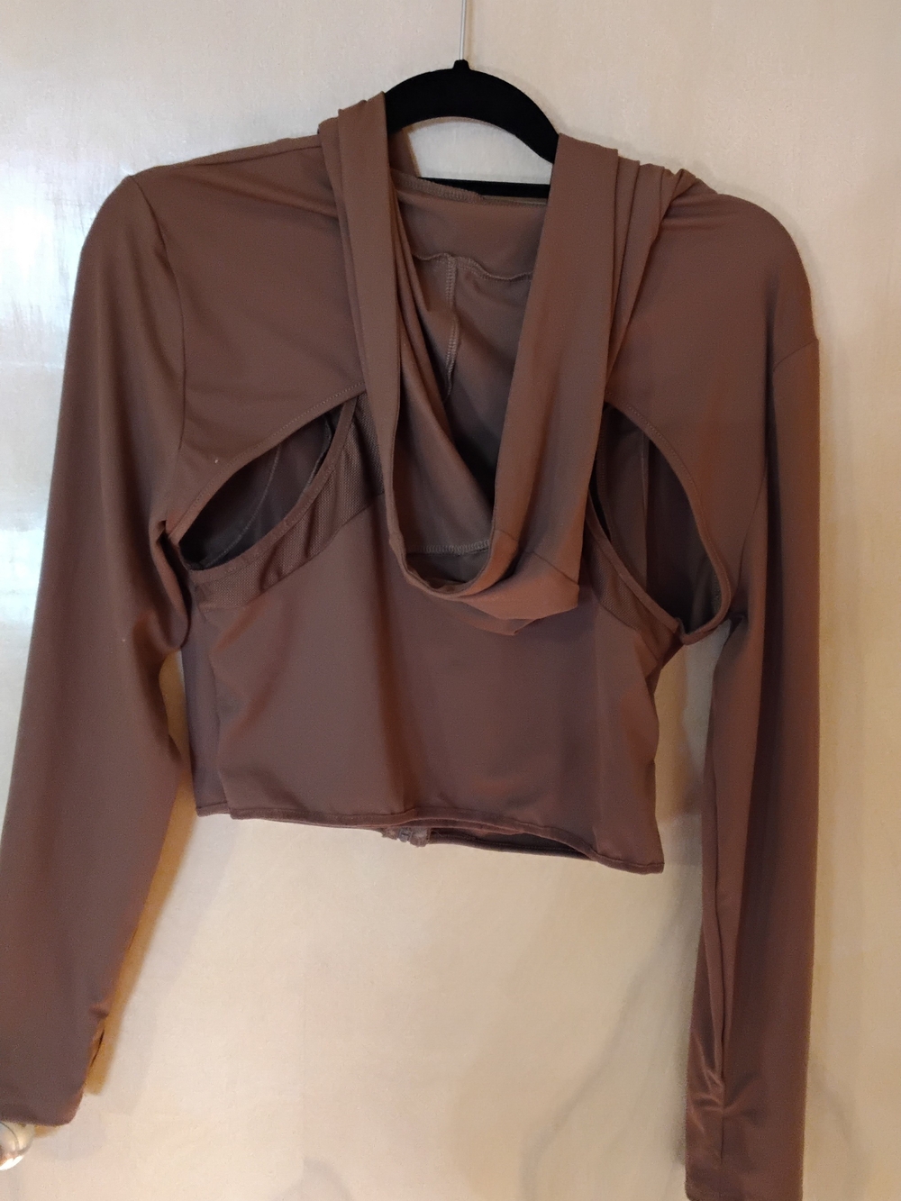 Brown Two-Piece Active Set - Cropped Zip Top & High-Waist Leggings - Picture 3 of 8